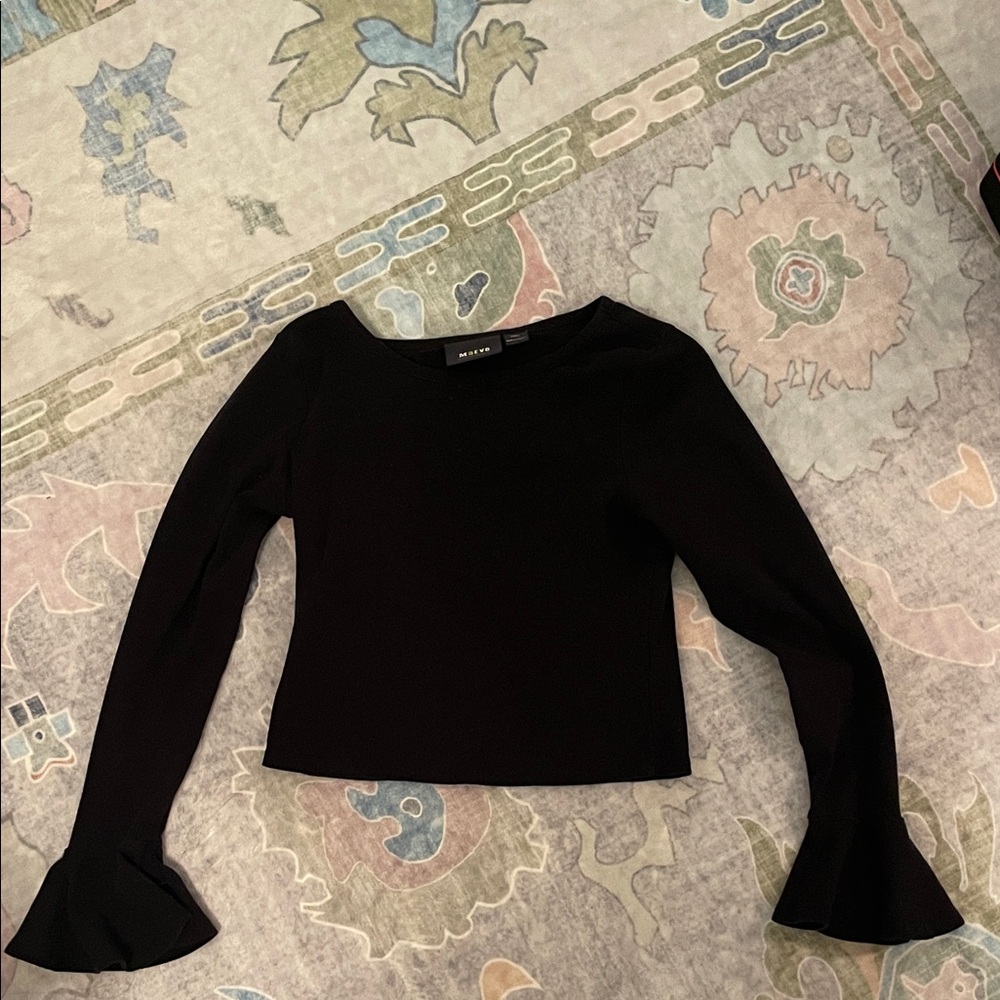 Maeve Black Long Sleeve Top with Flared Cuffs